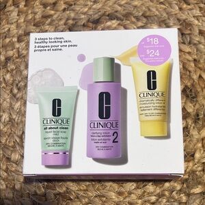 Clinique Three-Piece Skincare Set - Green, Purple, Yellow